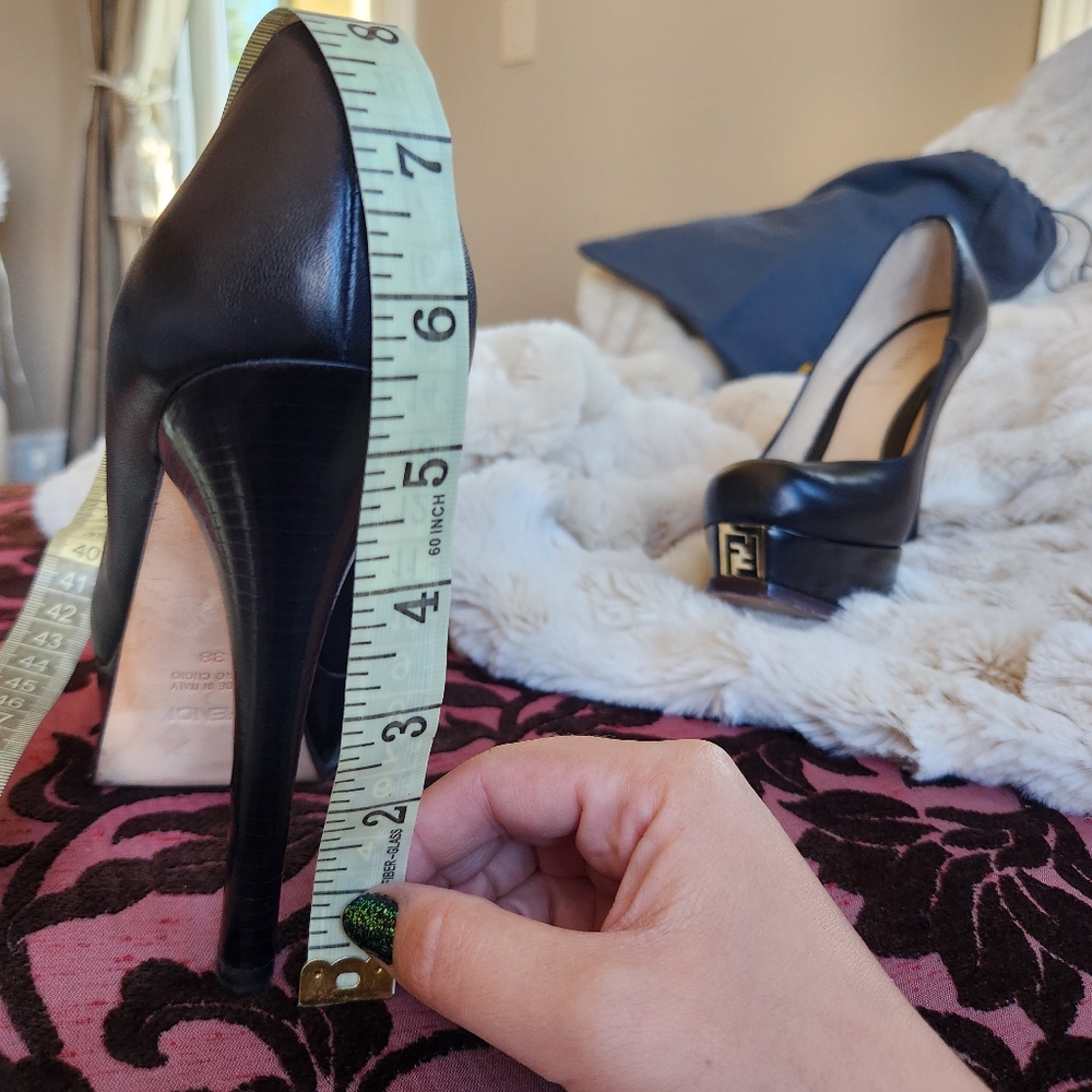 Fendi Black Leather Pumps with Gold Toe Detail